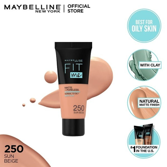 Maybelline New York Fit Me Matte & Poreless Liquid Foundation 30ml-250 Sun Beige