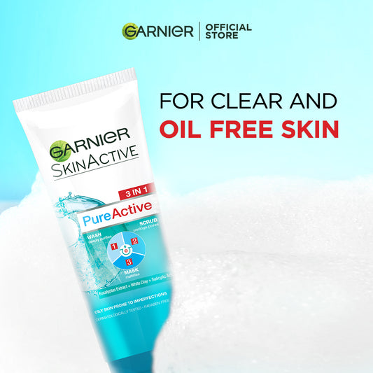 Garnier Skin Active 3-in-1 Clay Face Wash Mask Scrub